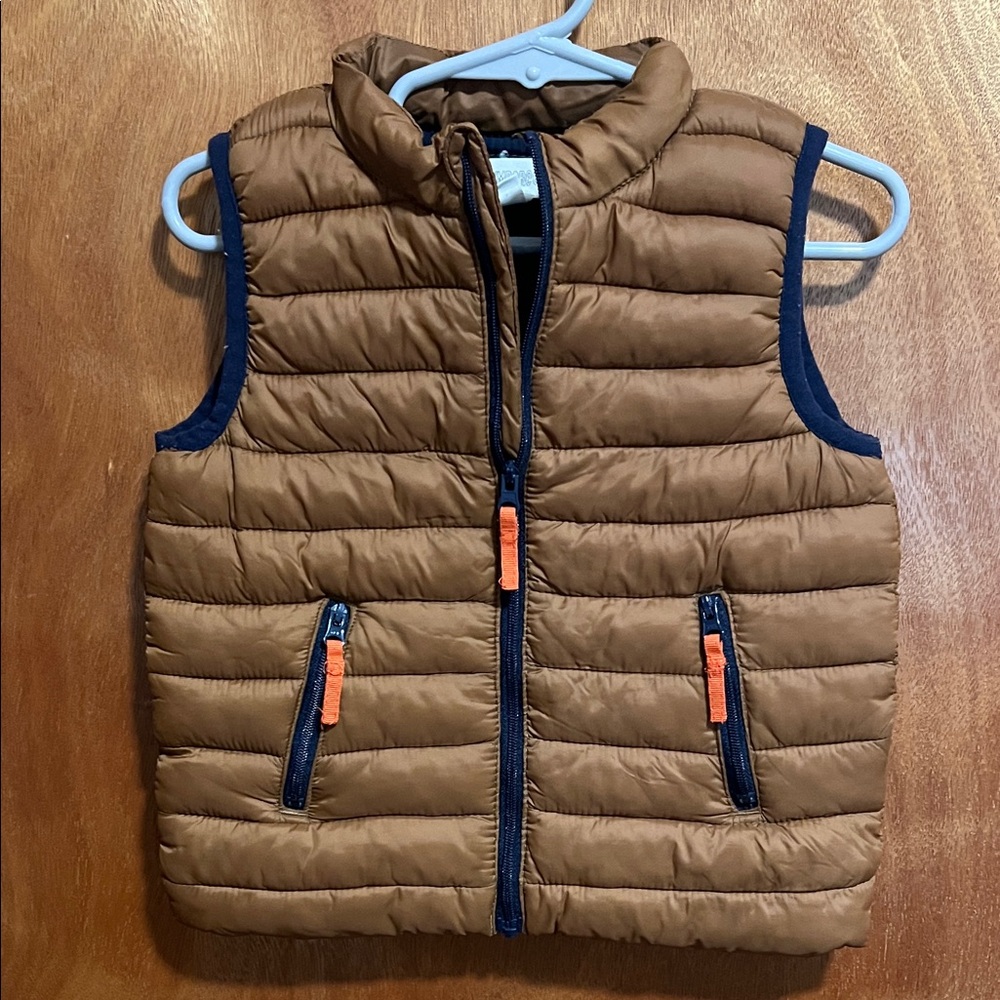Gymboree Brown Puffer Vest with Orange Accents